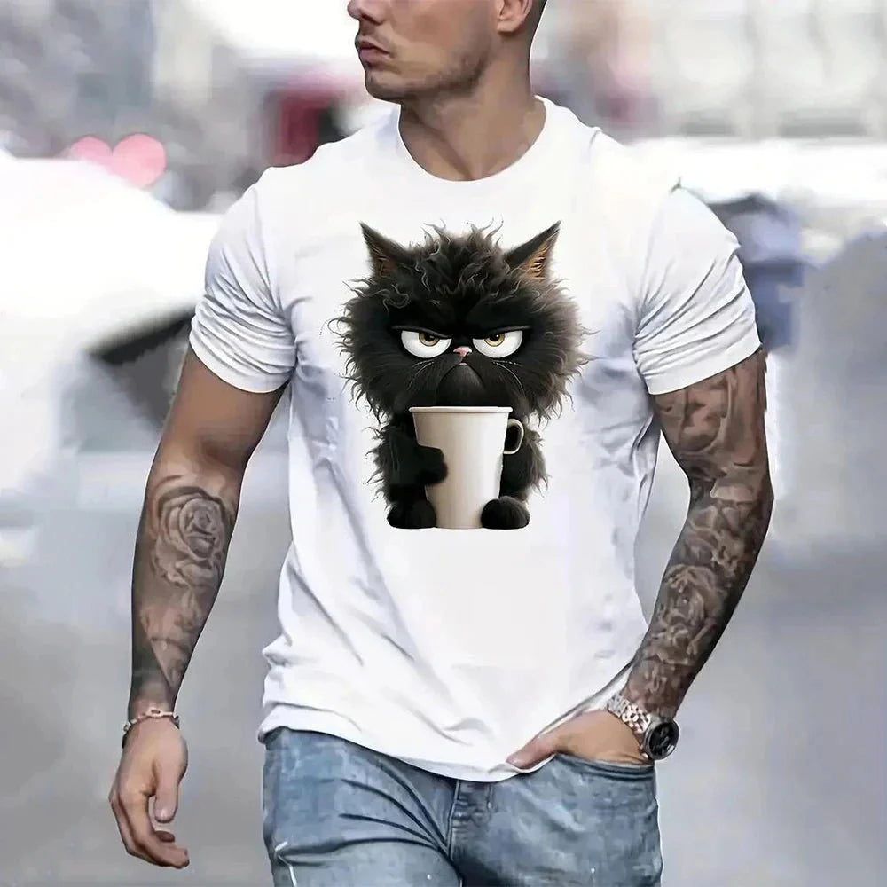 3D Cat Print Streetwear T-Shirt | Men's Casual Oversized Tee | Trendy Summer Vibes | Fashion-Forward Pullover