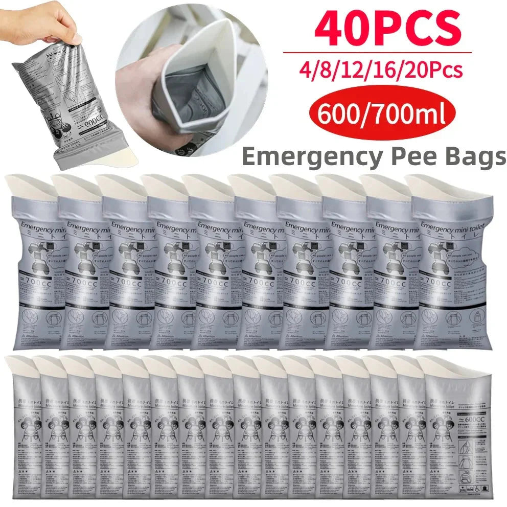 GoTime Bags – 4–40Pc Travel Pee & Emergency Urine Bags for Men, Women & Kids | 600ml/700ml Portable Leakproof Mini Toilets