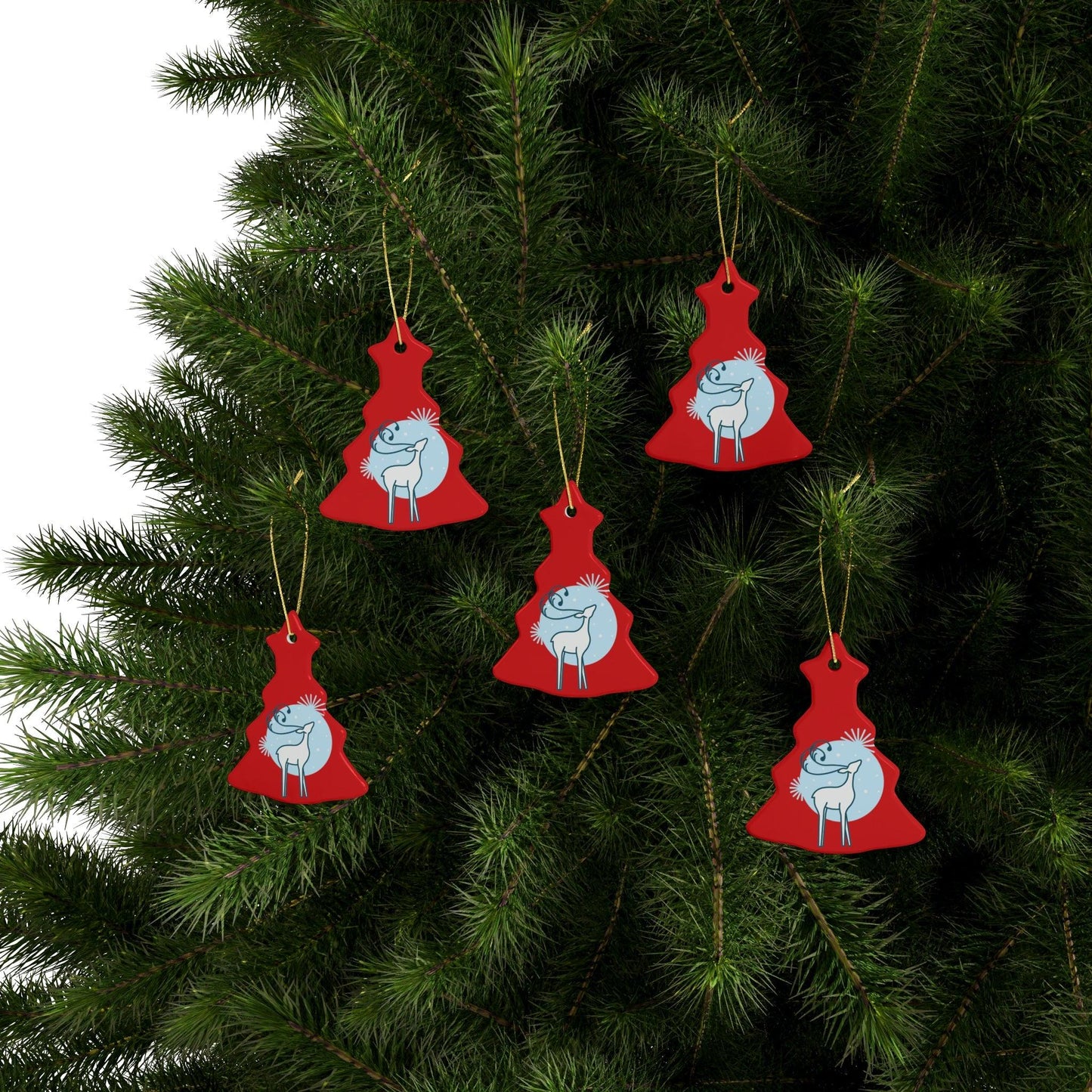Red Christmas Tree Reindeer Ceramic Ornaments (1pcs, 5pcs, 10pcs, 20pcs)