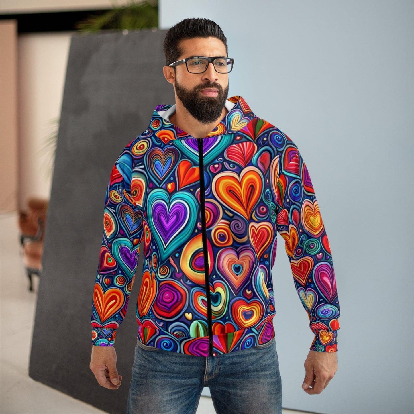 Much Love Unisex Zip Hearts Hoodie
