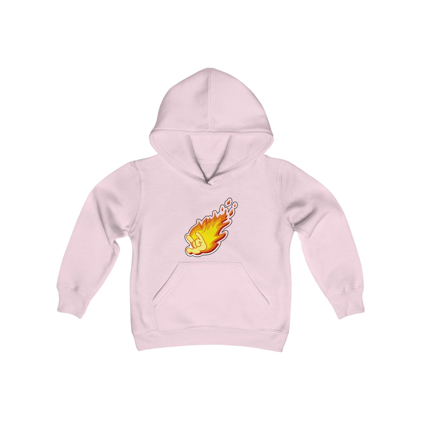 Flaming Love Hand Gesture Youth Heavy Blend Hooded Sweatshirt