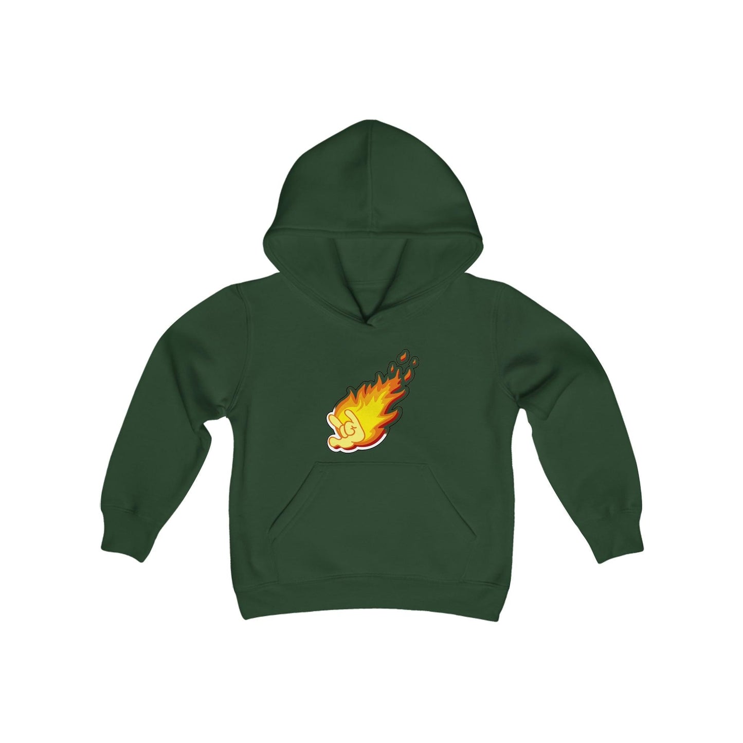 Flaming Love Hand Gesture Youth Heavy Blend Hooded Sweatshirt