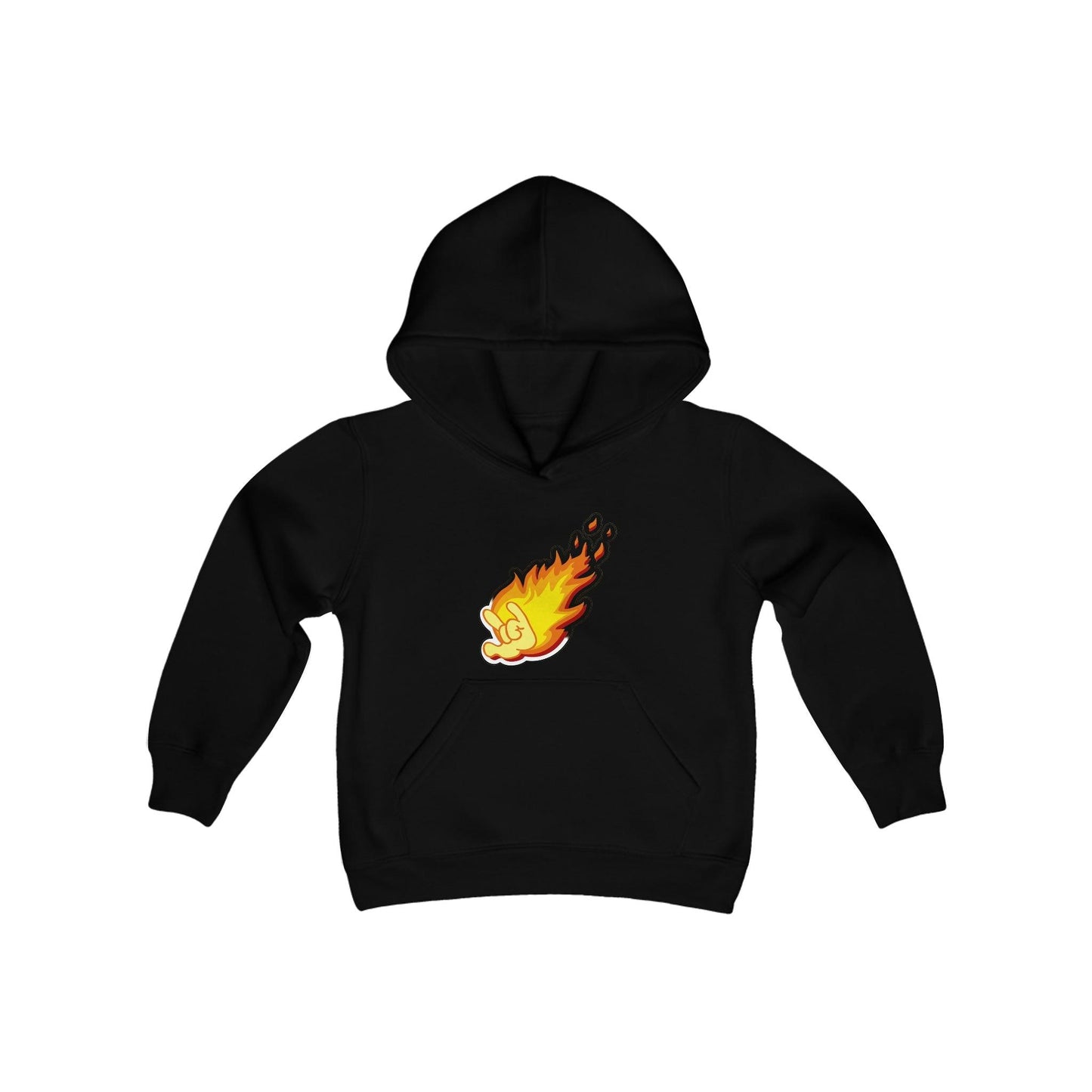 Flaming Love Hand Gesture Youth Heavy Blend Hooded Sweatshirt