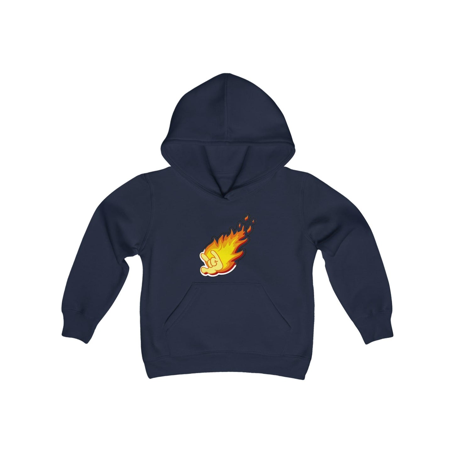 Flaming Love Hand Gesture Youth Heavy Blend Hooded Sweatshirt