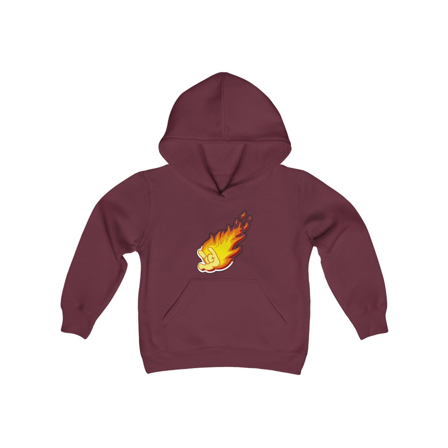 Flaming Love Hand Gesture Youth Heavy Blend Hooded Sweatshirt