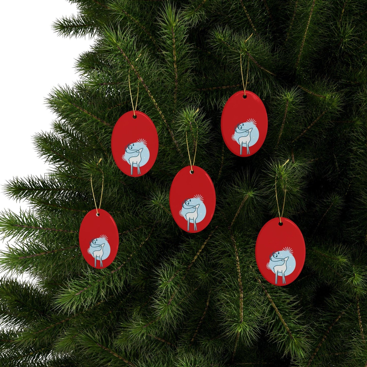 Red Christmas Tree Reindeer Ceramic Ornaments (1pcs, 5pcs, 10pcs, 20pcs)