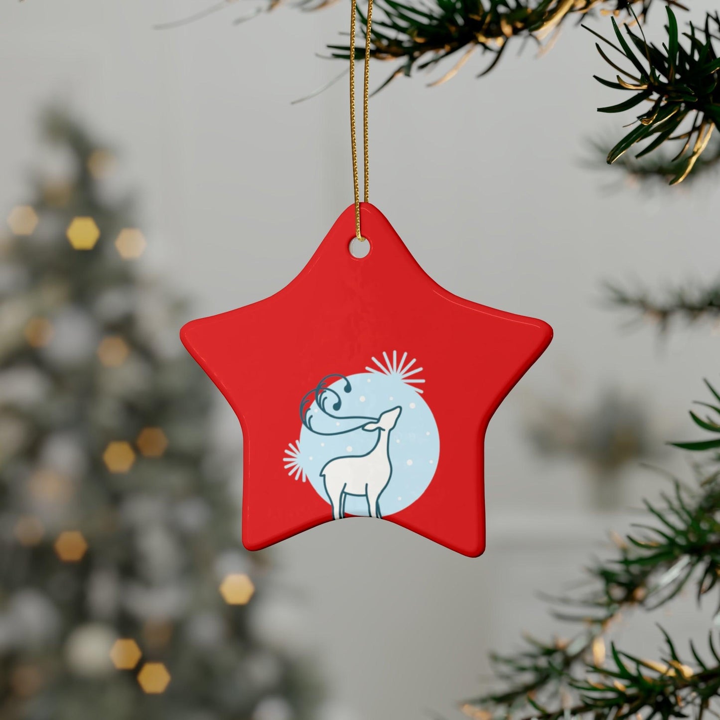 Red Christmas Tree Reindeer Ceramic Ornaments (1pcs, 5pcs, 10pcs, 20pcs)