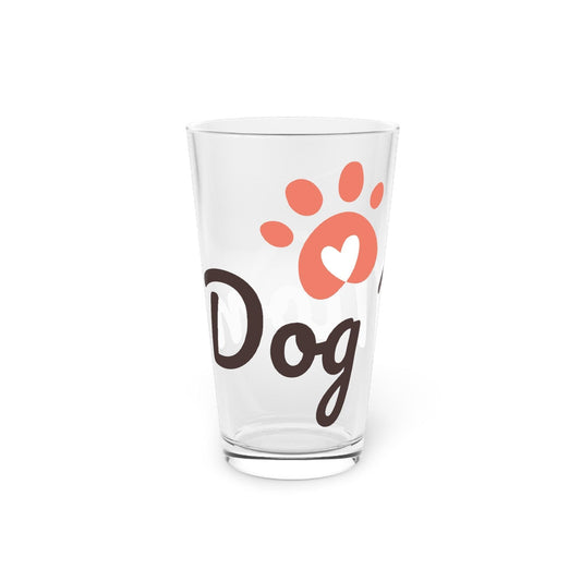 Dog Mom with Puppy Paw Heart Pint Glass, 16oz