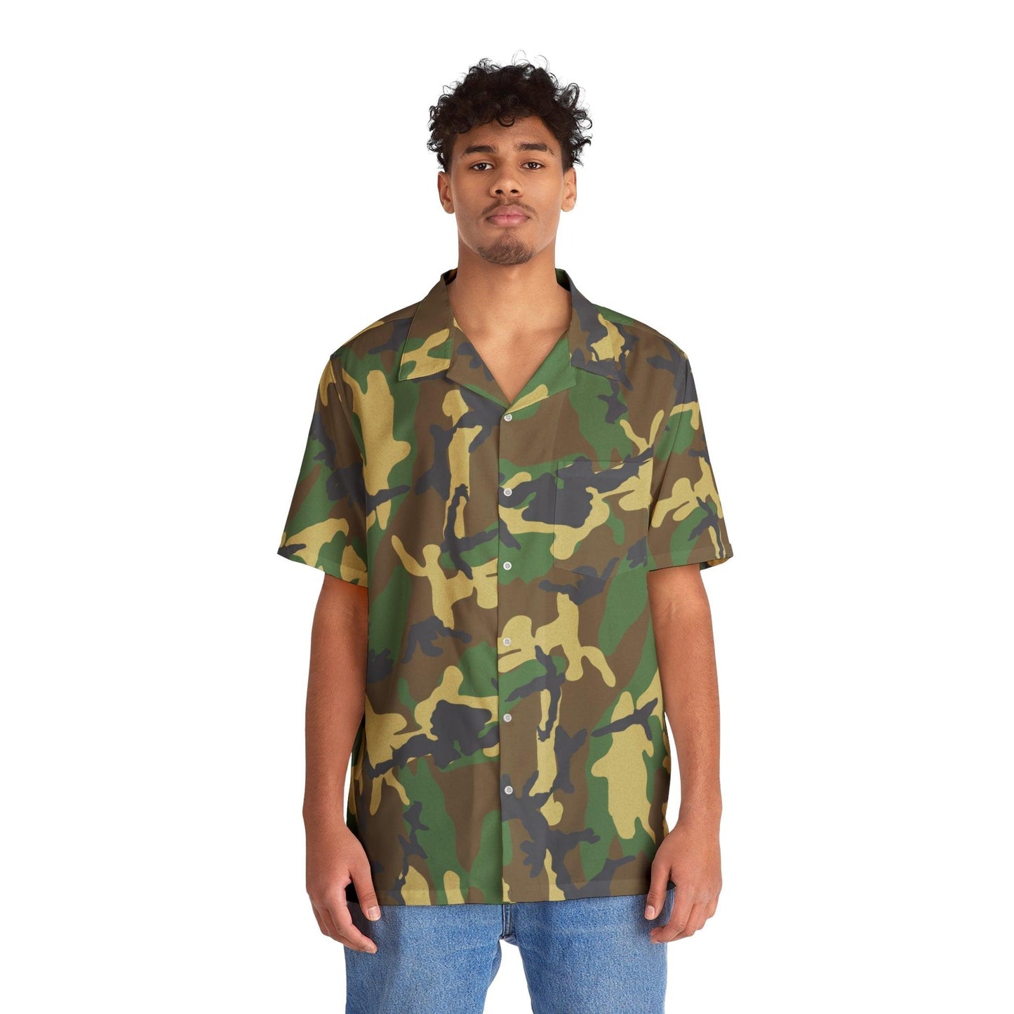 Green Camouflage Men’s Hawaiian Riot Shirt – Heavy Metal Summer Camo Vibes