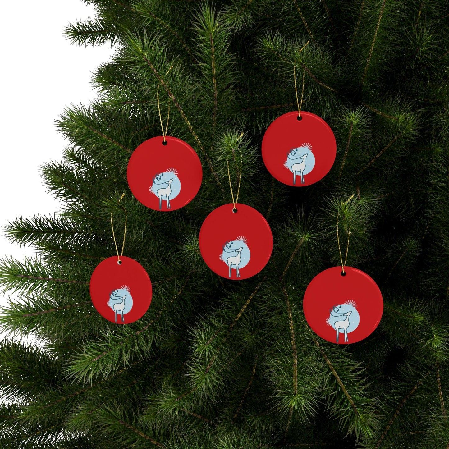 Red Christmas Tree Reindeer Ceramic Ornaments (1pcs, 5pcs, 10pcs, 20pcs)