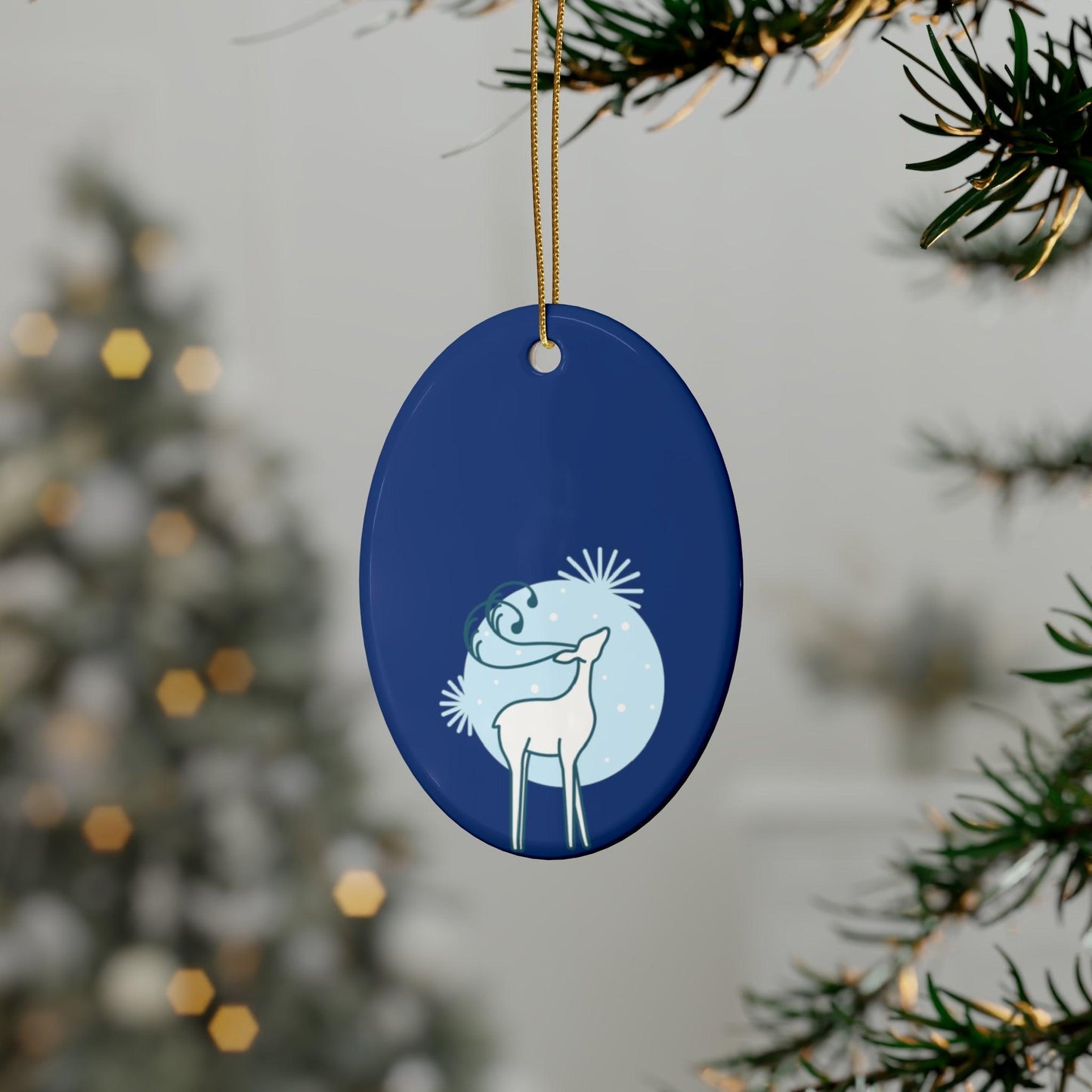 Blue Christmas Tree Reindeer Ceramic Ornaments (1pcs, 5pcs, 10pcs, 20pcs)