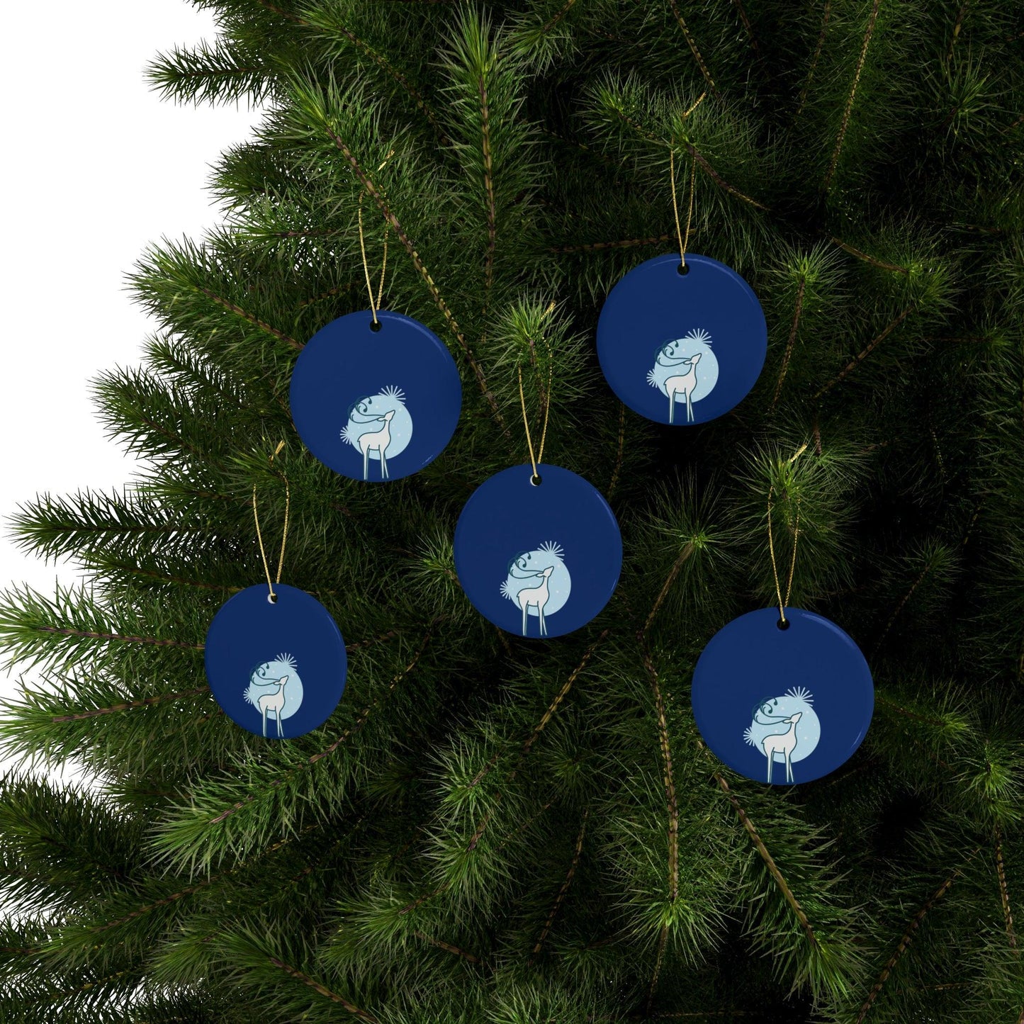 Blue Christmas Tree Reindeer Ceramic Ornaments (1pcs, 5pcs, 10pcs, 20pcs)