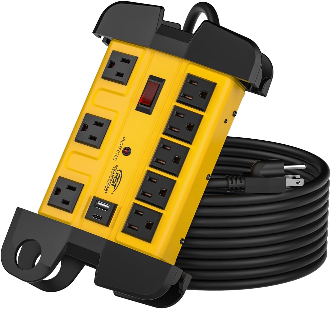 CRST 8-Outlet Heavy Duty Metal Power Strip | USB-C + USB-A, 1350J Surge Protector, Cord Wrap End Caps, Wall Mount, Resettable Switch, ETL Listed (UL 1363 / UL 1449)