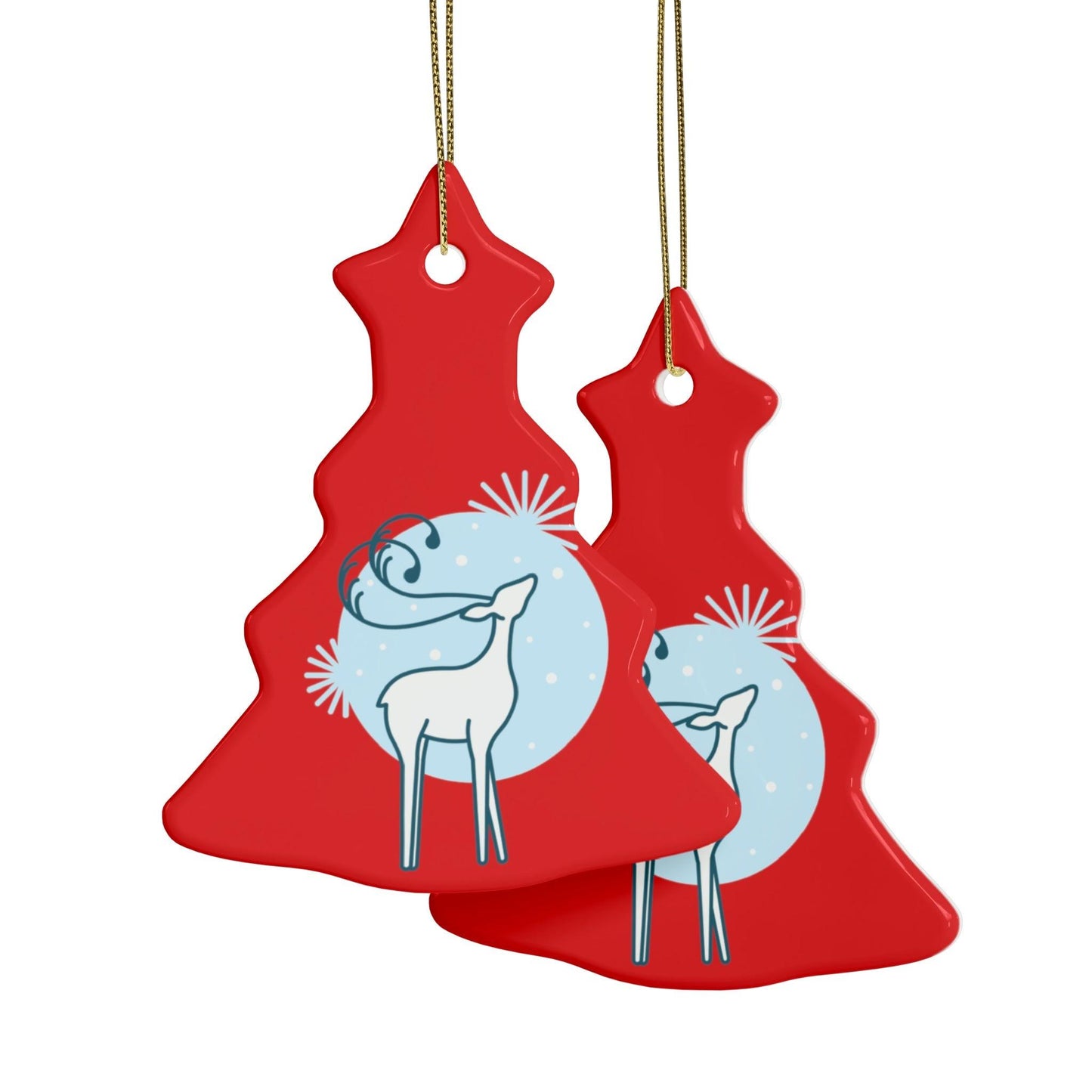 Red Christmas Tree Reindeer Ceramic Ornaments (1pcs, 5pcs, 10pcs, 20pcs)