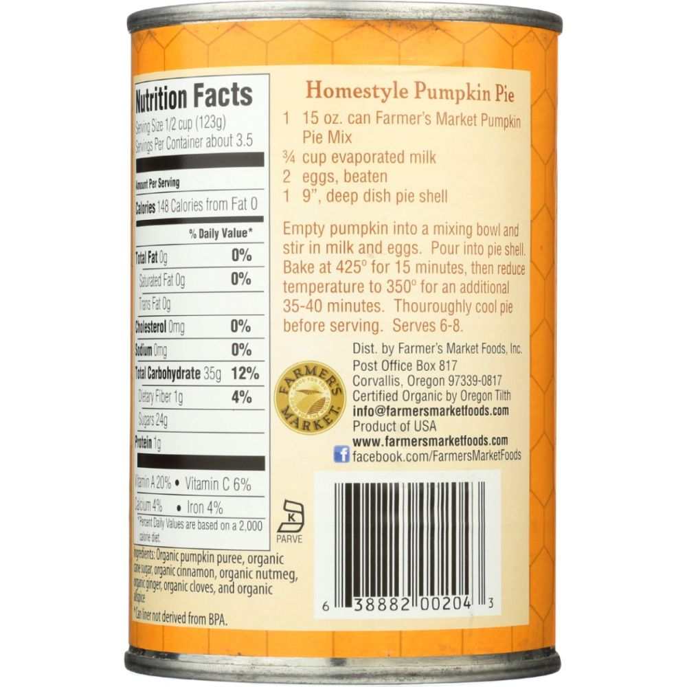 FARMERS MARKET FOODS: Organic Pumpkin Pie Mix, 15 oz