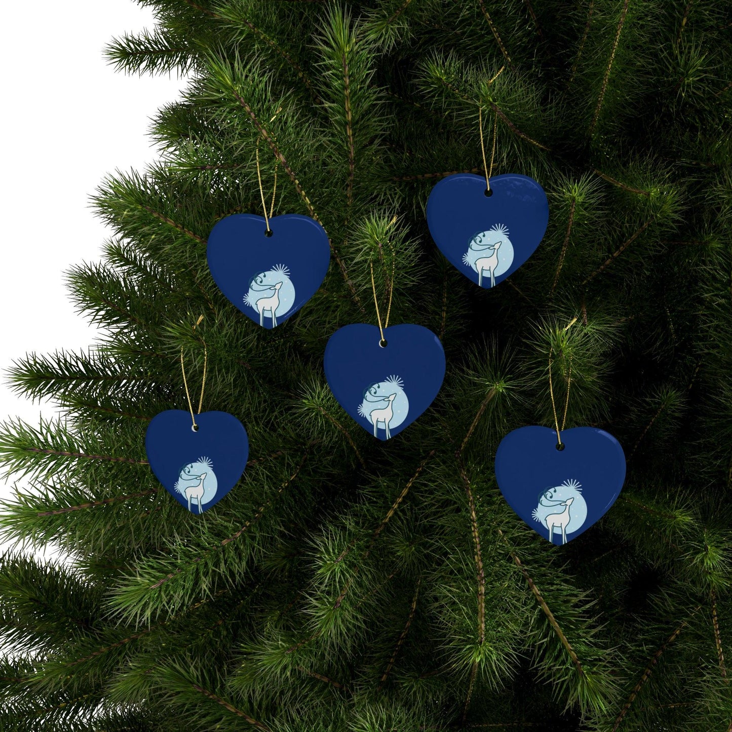 Blue Christmas Tree Reindeer Ceramic Ornaments (1pcs, 5pcs, 10pcs, 20pcs)