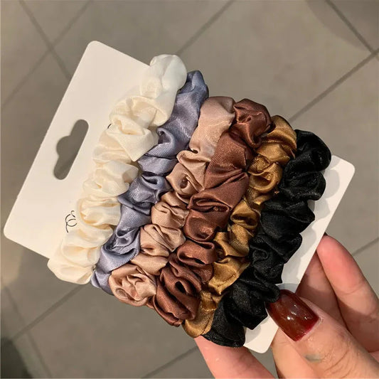 6Pcs Elegant Silk-Feel Hair Scrunchies Set – Minimalist Solid Color Ponytail Bands for Women