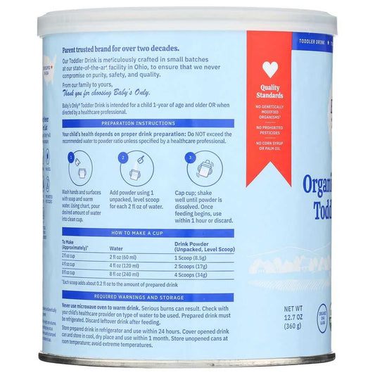 BABYS ONLY ORGANIC: Toddler Formula LactoRelief Iron Fortified, 12.7 Oz