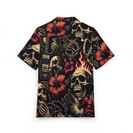 Skull & Floral Hawaiian Shirt - Summer Vibes, Unisex Button-Up for Beach, Concert, Vacation, Festival, Casual Wear