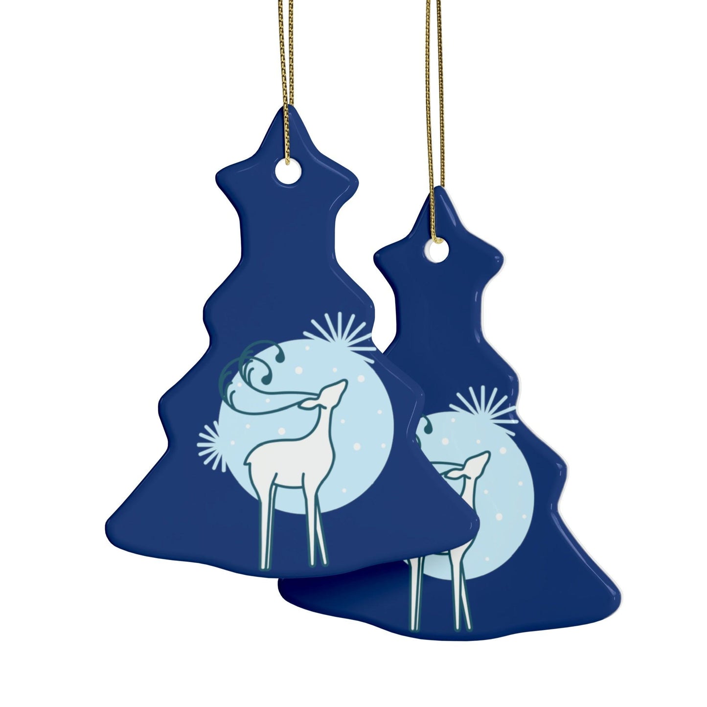 Blue Christmas Tree Reindeer Ceramic Ornaments (1pcs, 5pcs, 10pcs, 20pcs)