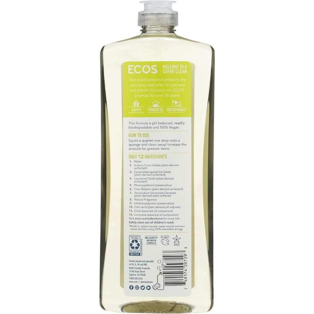 ECOS Bamboo Lemon Dishwashing Liquid - Safer Plant-Based Clean, 25 oz