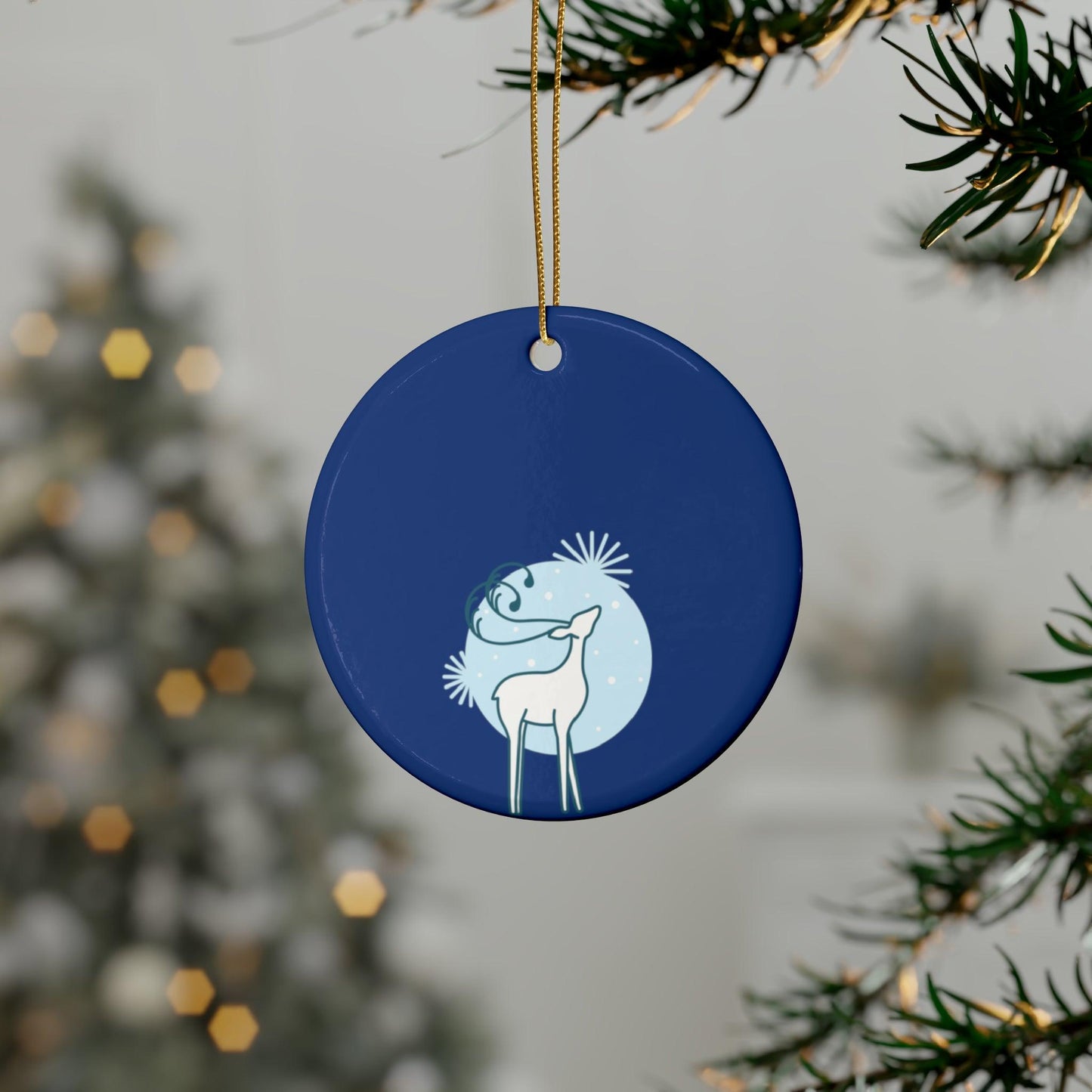 Blue Christmas Tree Reindeer Ceramic Ornaments (1pcs, 5pcs, 10pcs, 20pcs)