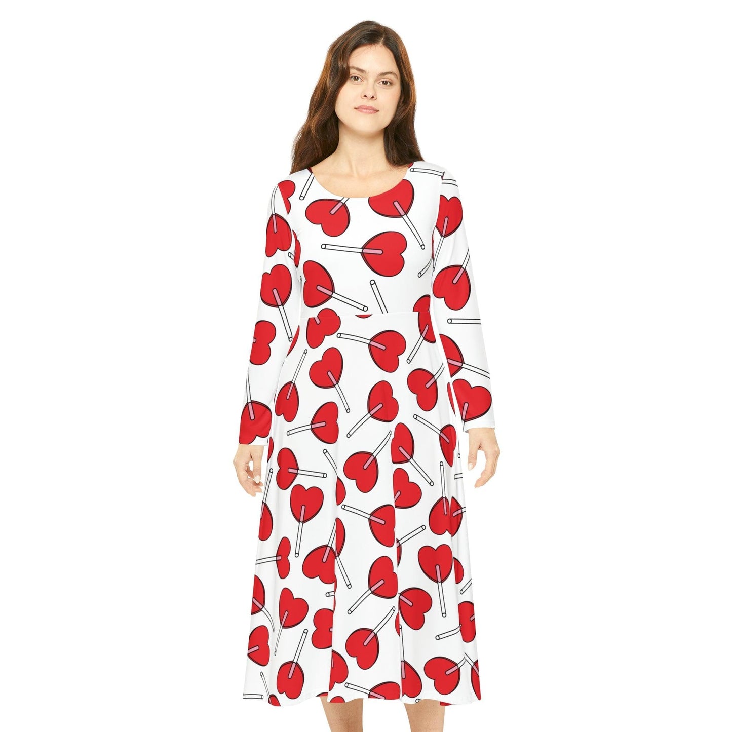 Valentine’s Day Hearts Lollipops Women's Long Sleeve Dance Dress