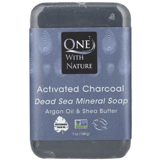 ONE WITH NATURE: Activated Charcoal Soap With Dead Sea Minerals Argan Oil and Shea Butter, 7 oz