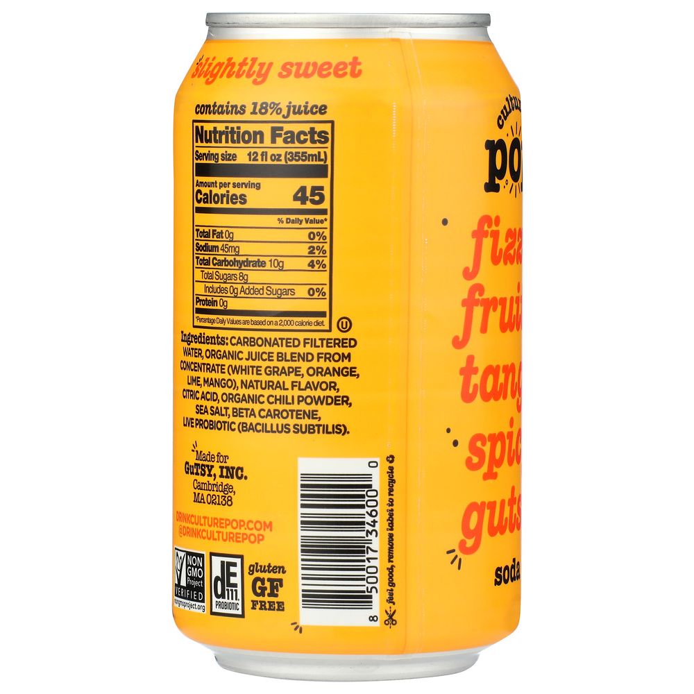 CULTURE POP: Orange Mango Chili & Lime Probiotic Soda, 12 fo