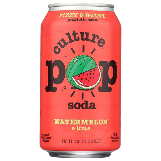 CULTURE POP: Watermelon Lime & Rosemary Probiotic Soda, 12 fo