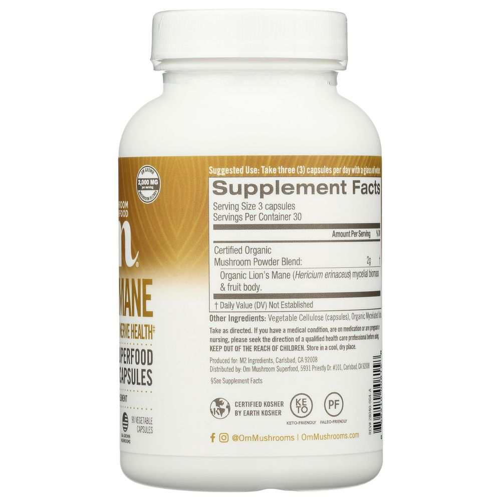 OM MUSHROOM SUPERFOOD: Lion's Mane for Brain Support & Focus, 90 caps