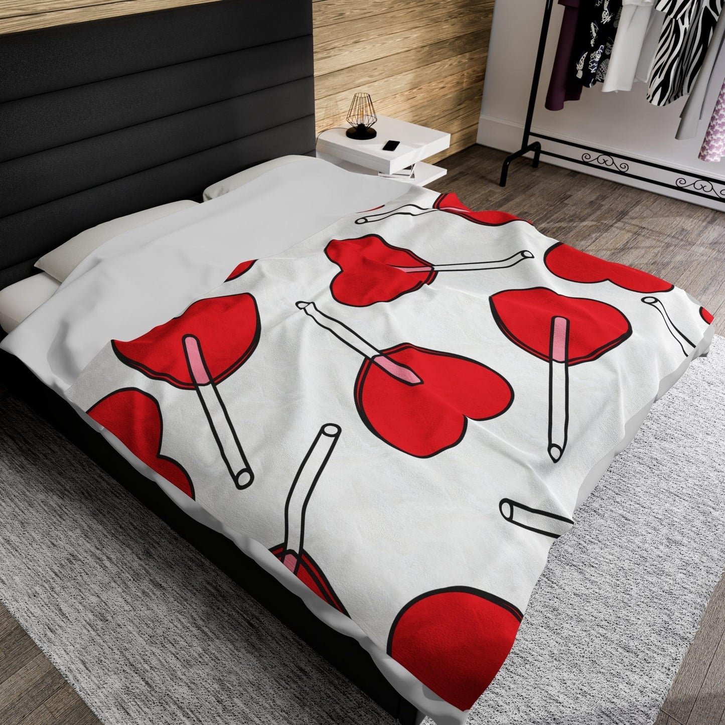 Valentine's Day Heart Lollipop Velveteen Plush Blanket