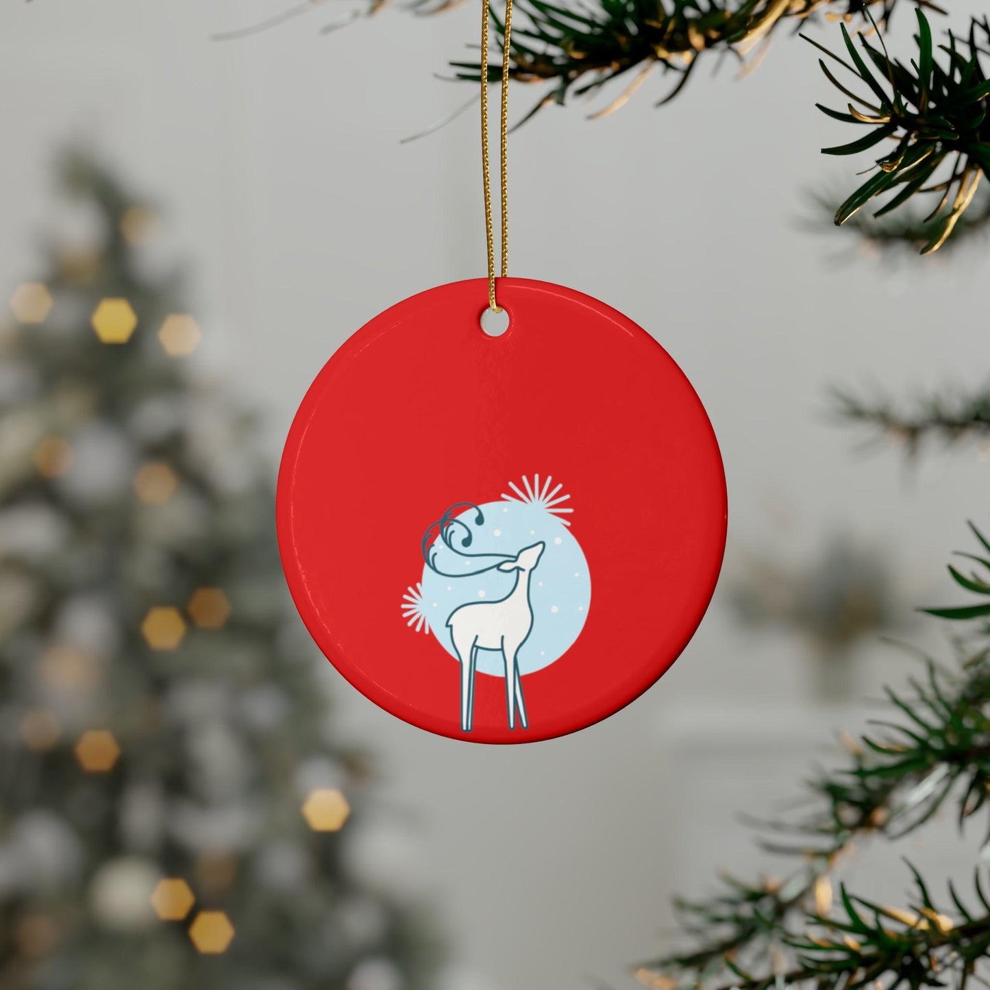 Red Christmas Tree Reindeer Ceramic Ornaments (1pcs, 5pcs, 10pcs, 20pcs)