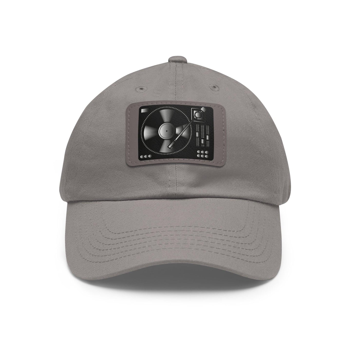 Turntable Record Player DJ Dad Hat with Leather Patch (Rectangle)