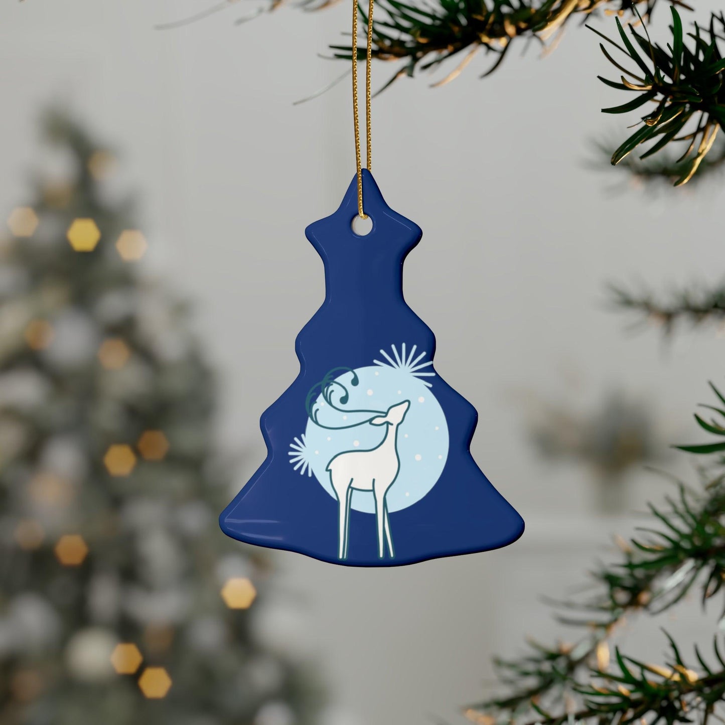 Blue Christmas Tree Reindeer Ceramic Ornaments (1pcs, 5pcs, 10pcs, 20pcs)