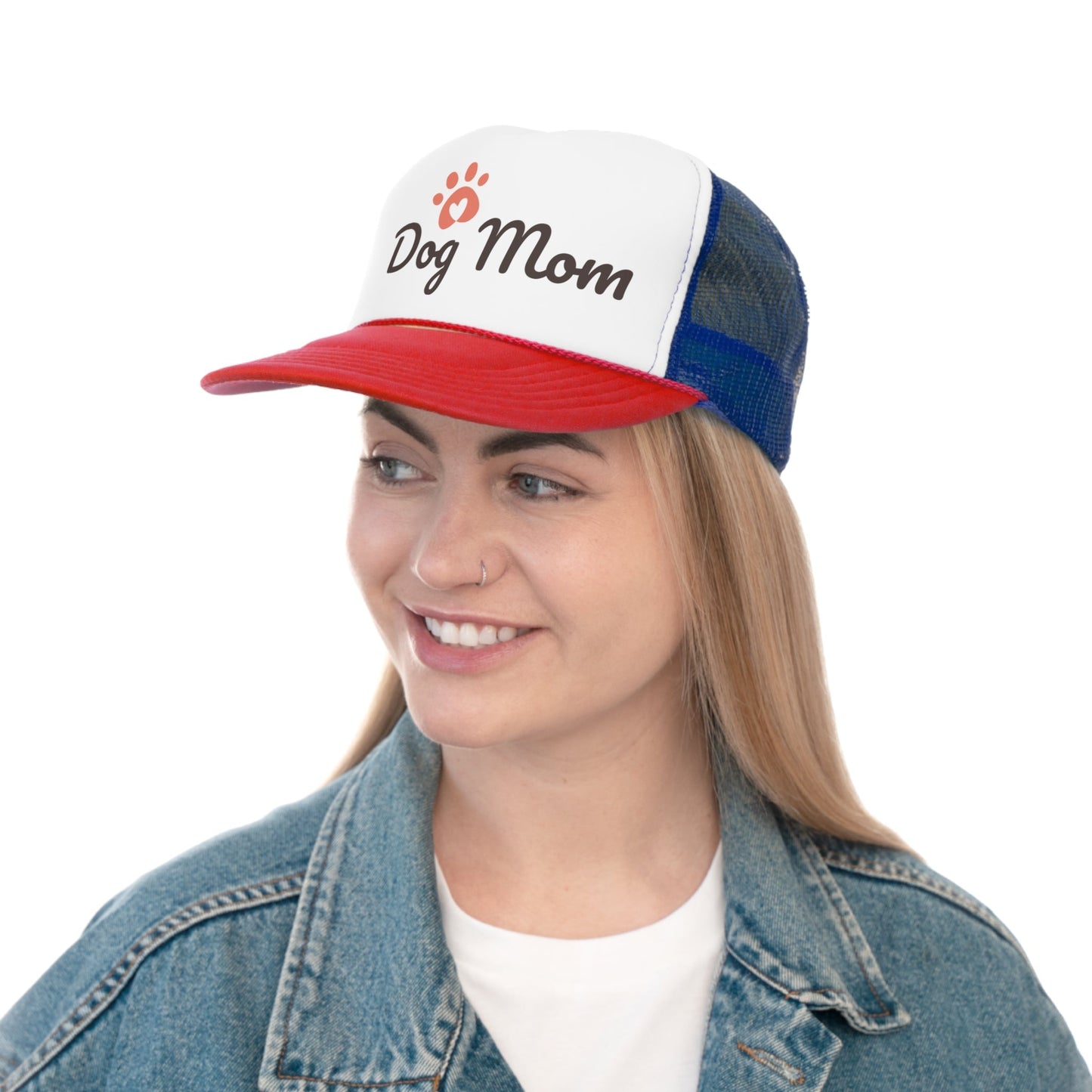 Dog Mom With a Puppy Paw Print Trucker Caps