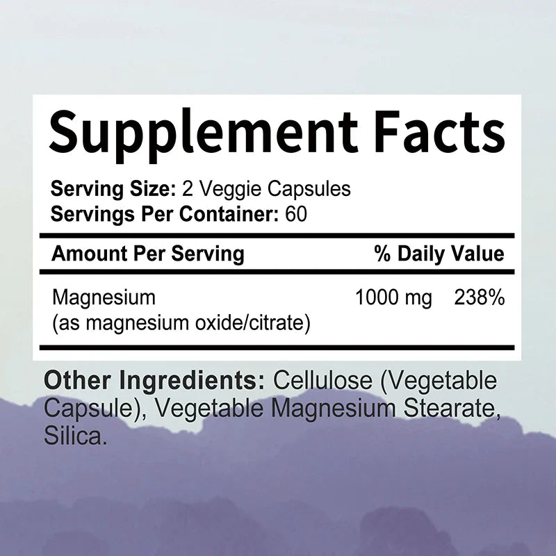Magnesium Citrate 1000mg - 120 Capsules for Muscle, Nerve, Bone & Heart Support – Highly Absorbable, Premium Dietary Supplement