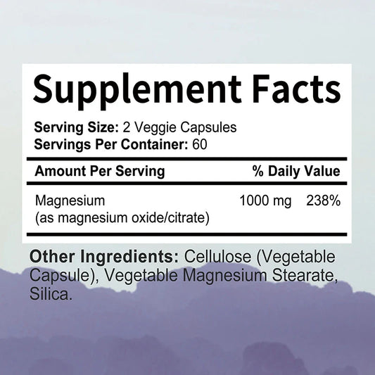 Magnesium Citrate 1000mg - 120 Capsules for Muscle, Nerve, Bone & Heart Support – Highly Absorbable, Premium Dietary Supplement