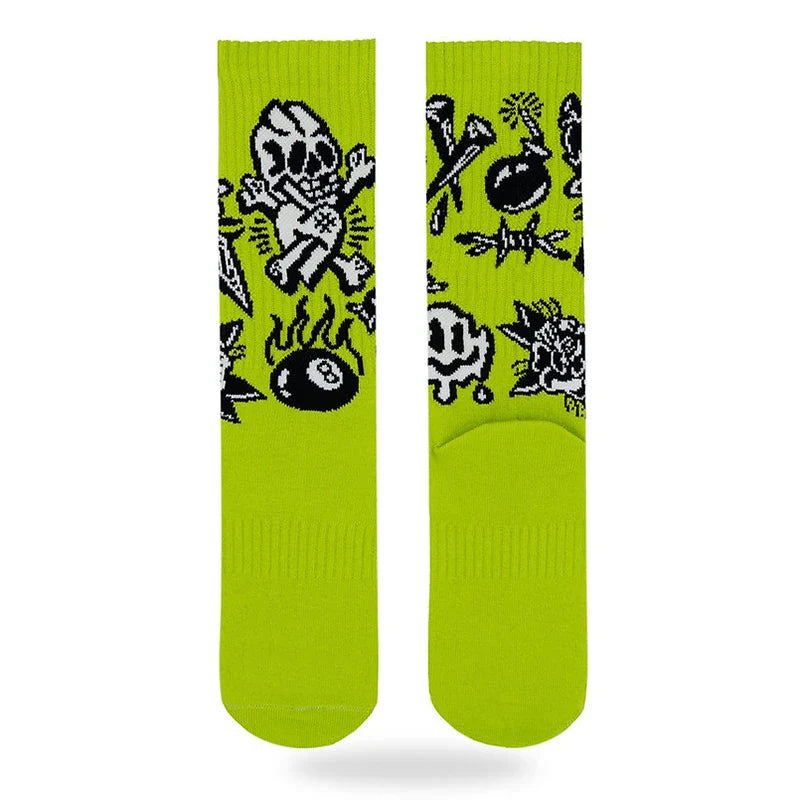 Gothic Skull Tiger Rose Heart Skeleton Doll Crew Socks Harajuku Retro Elastic Unisex Cotton Stocking Novelty Chic Long Socks