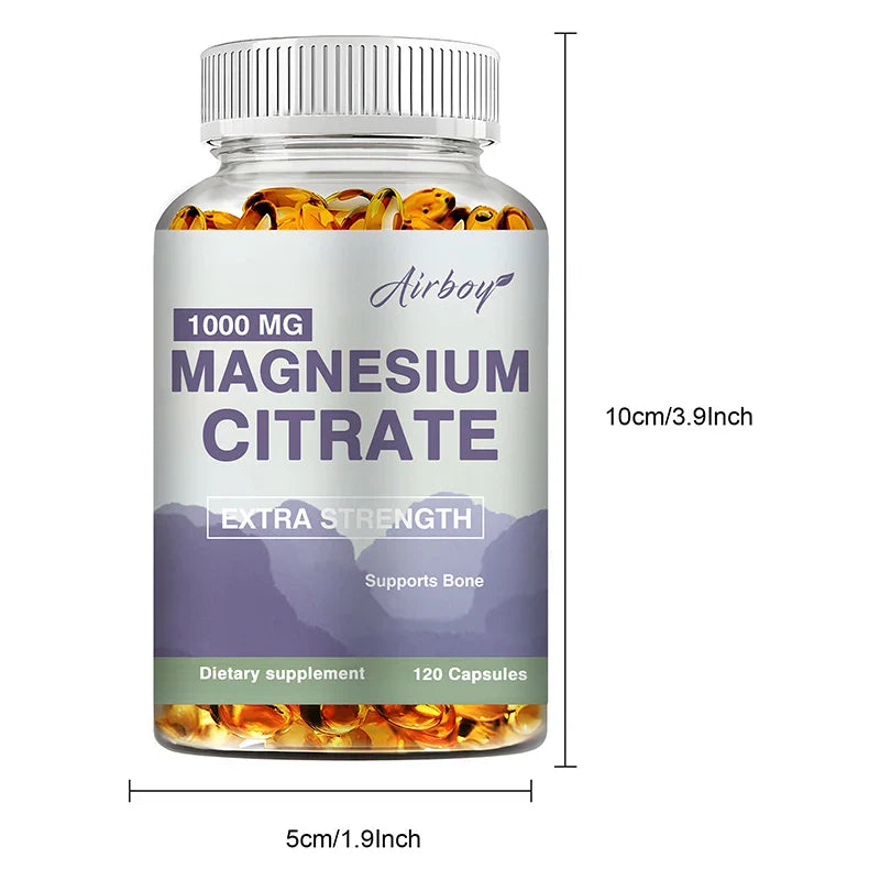 Magnesium Citrate 1000mg - 120 Capsules for Muscle, Nerve, Bone & Heart Support – Highly Absorbable, Premium Dietary Supplement