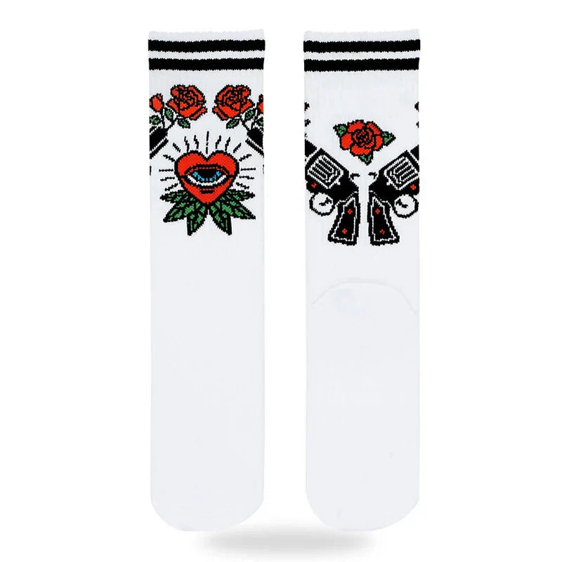 Gothic Skull Tiger Rose Heart Skeleton Doll Crew Socks Harajuku Retro Elastic Unisex Cotton Stocking Novelty Chic Long Socks
