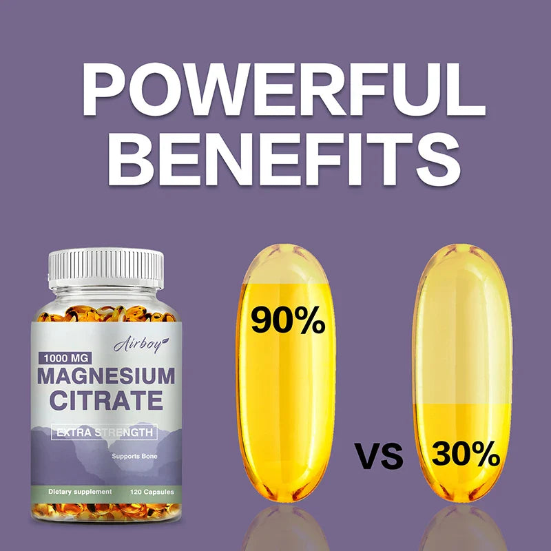 Magnesium Citrate 1000mg - 120 Capsules for Muscle, Nerve, Bone & Heart Support – Highly Absorbable, Premium Dietary Supplement