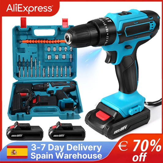 Deadbolt Drive 28V Cordless Drill Kit – Dual Battery Power Tool Set with 24 Bits, 1350RPM for DIY Rebels