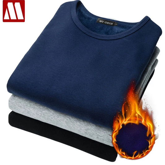 Men’s LuxeTherm Velvet-Lined Long Sleeve T-Shirt – Ultra-Soft, Thickened Winter Base Layer, Smart Casual Slim Fit Tee (S–5XL)