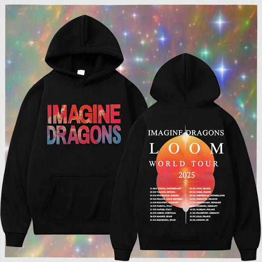 Imagine Dragons World Loom Tour 2025 Print Hoodie Men Women Vintage Hip Hop Streetwear Sweatshirt