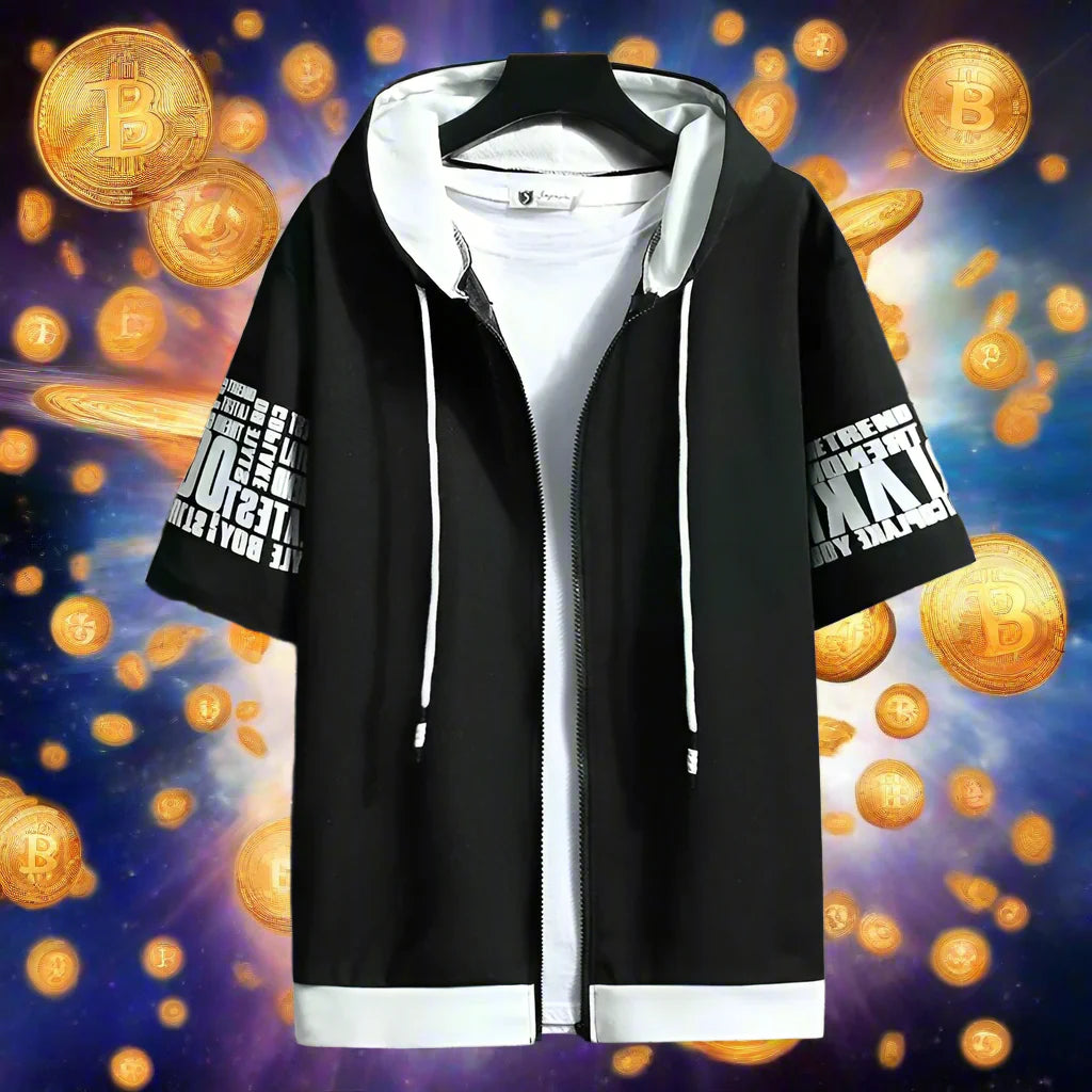 Street Reaper Zipper Hooded Summer Tshirt Men’s Short Sleeve Casual Top