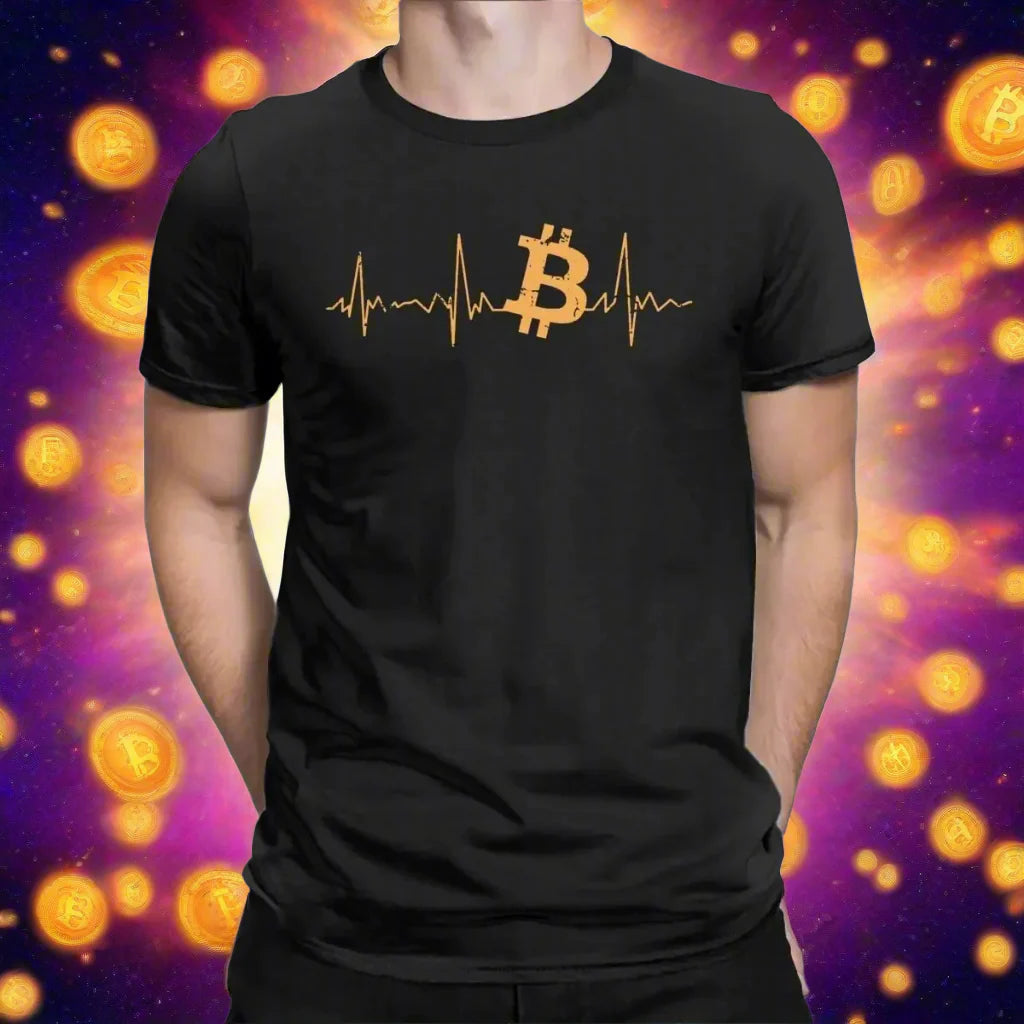 Bitcoin Heartbeat Graphic Rock Tshirt Men Cotton Crewneck Crypto Streetwear