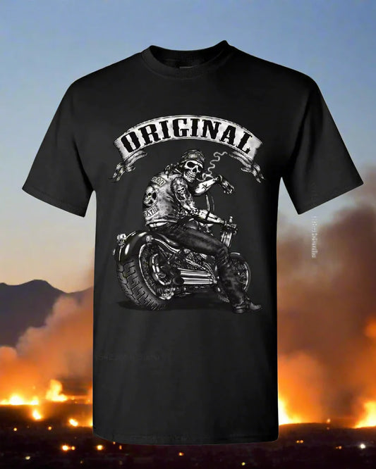 Original Biker Skull Ride Or Die Route 66 Motorcycle T Shirt Men’s Summer Cotton Streetwear