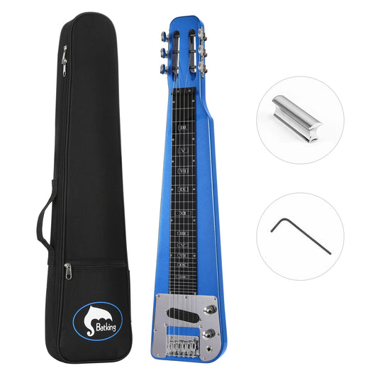 Lap Steel Riot Guitar Six String Electric Slide With Slotted Headstock Gigbag And Metal Bar – Blacktop Thunder Edition