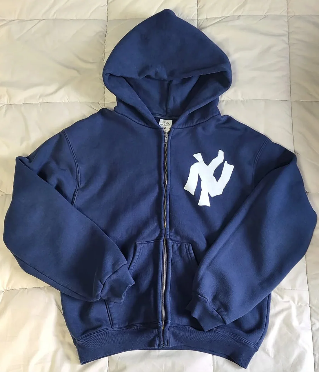 Electric Blue Anarchy Hoodie – Y2K Harajuku Letter Print Zip-Up for Men & Women, Street Royalty Edition